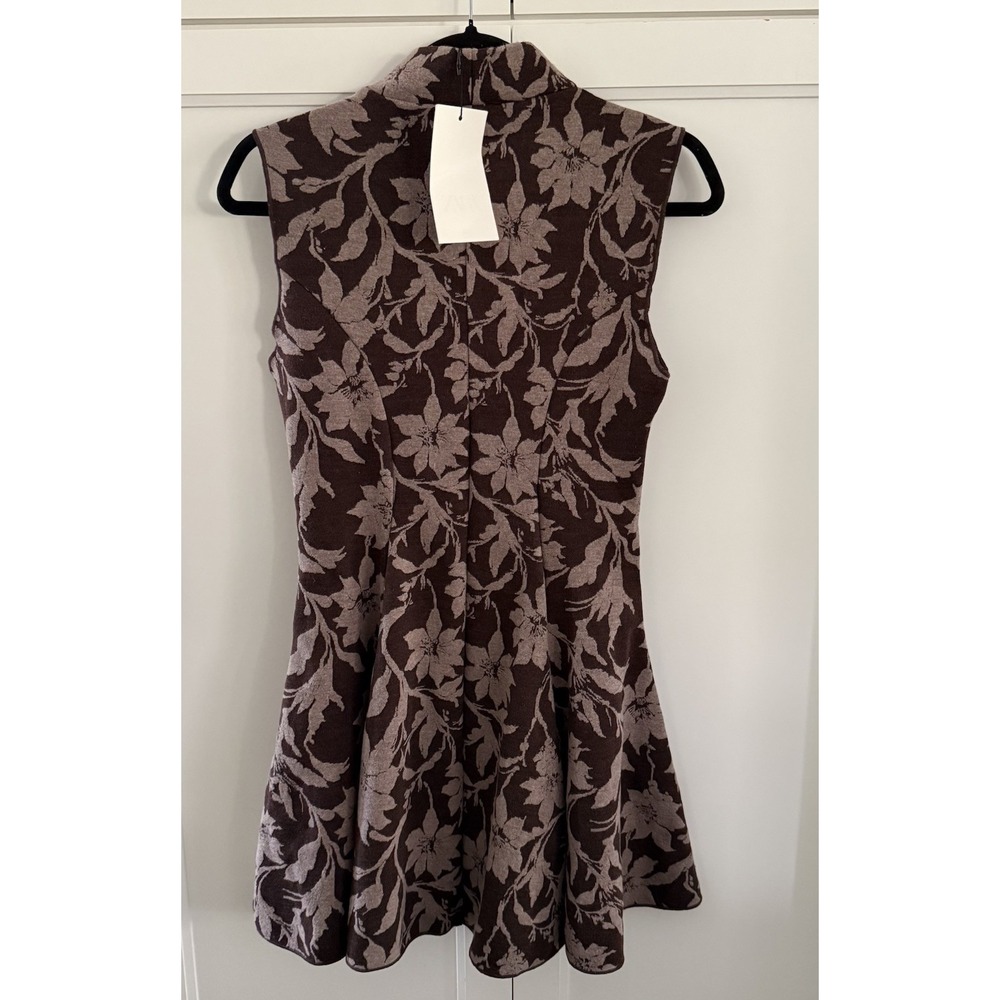 NWT Zara Floral Jacquard Knit Mini Dress Mock Neck Sleeveless Size Small - Picture 5 of 8